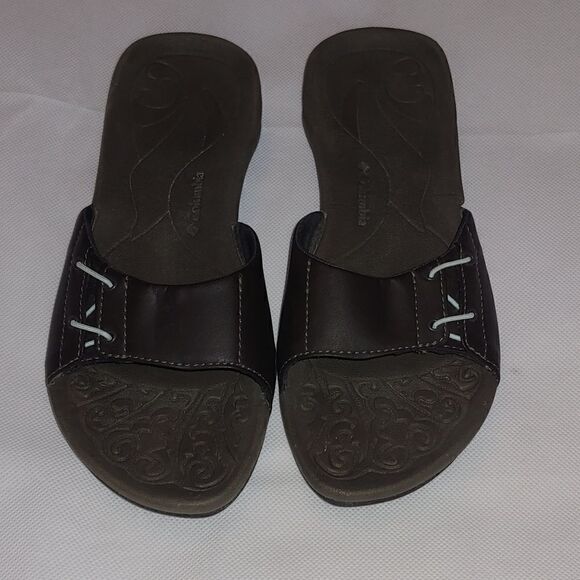Columbia GRT Hip  Slide Sandals Brown blue thread size 7 women - Picture 1 of 6